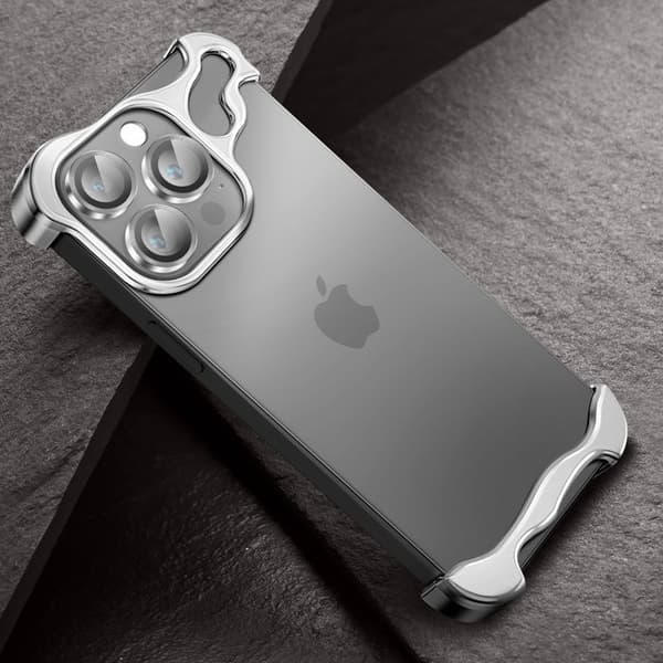 Skydd Design för iPhone 13 Pro Metal Bumper Skal Förstärkt Silver Grå