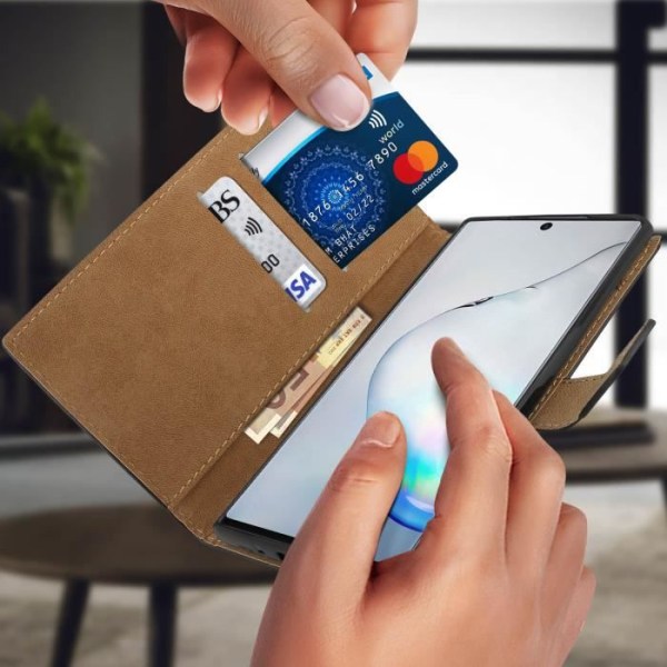 Housse - AVIZAR - Galaxy Note 10 Plus - Ægte læder - Stødabsorberende - Video støtte Svart