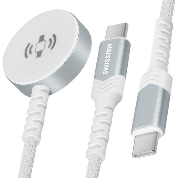 Swissten Apple Watch + USB-C magnetladdarkabel - Vit - 2 i 1 - 60W - 1,2 m Vit