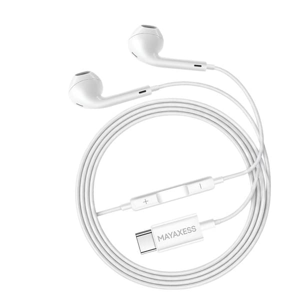 Trådade hörlurar - MAYAXESS - för Pixel 9a - USB-C - Inbyggd mikrofon - Vit Vit