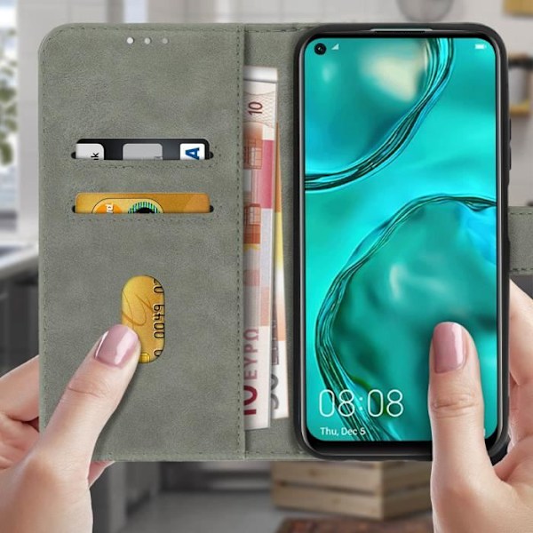 Étui Huawei P40 Lite - AVIZAR - Hela Hölster - Kortfack - Stödfunktion - Silikon Gel Grå
