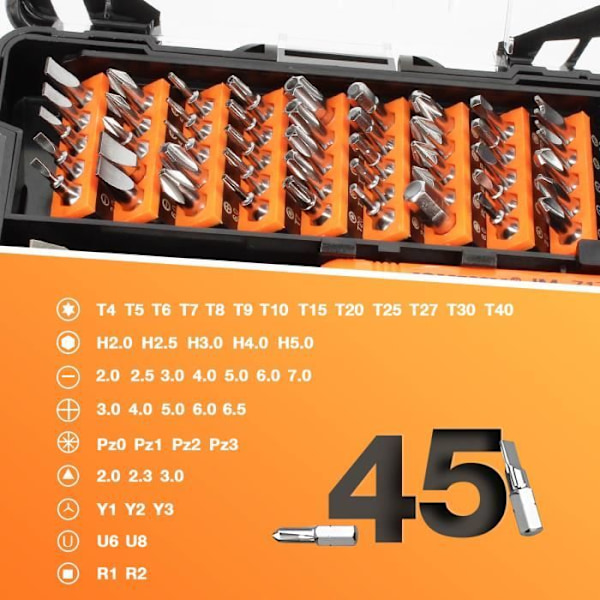 JM-6124 Skruetrækkersæt - JAKEMY - Sort - 45 magnetiske bits - Opbevaringsboks