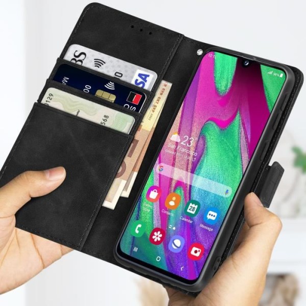 Etui til Samsung Galaxy A40 - MÆRKE - Krokodilleffekt - Pung - Videostativ - Sort Svart