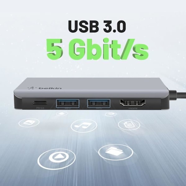 Hub adapter USB-C - Belkin - 4i1 - HDMI 4K - 2x USB 3.0 - Power Delivery 100W