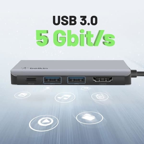 USB-C-sovitin - Belkin - 4in1 - HDMI 4K - 2x USB 3.0 - Power Delivery 100W