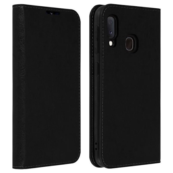 Étui Folio - AVIZAR - Galaxy A20e - Ægte Læder - Video Støtte - Kortlomme Sort Svart