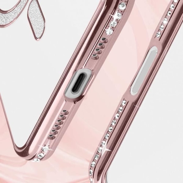 Coque Diamant pour iiPhone 16 Plus Protection MagSafe Contour Strass Rose Champagne Rosa