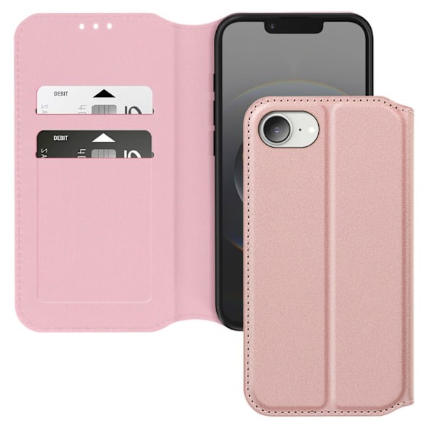 Etui för iPhone 16e med kortfack och videostöd i rosa Rosa