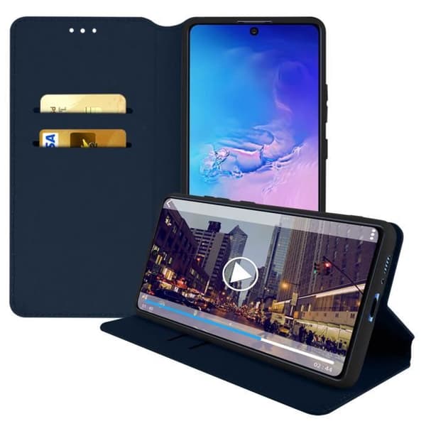 Folio pungetui - AVIZAR - Samsung Galaxy S10 Lite - Øko-læder - Standerfunktion - Blå Blå