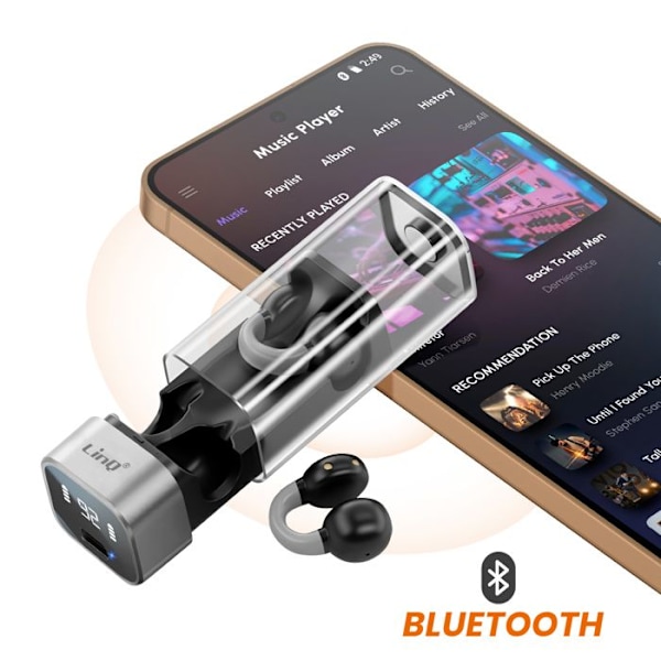 Trådlösa hörlurar Clip Air Conduction Mikrofonsamtal Touch Control LinQ Svart
