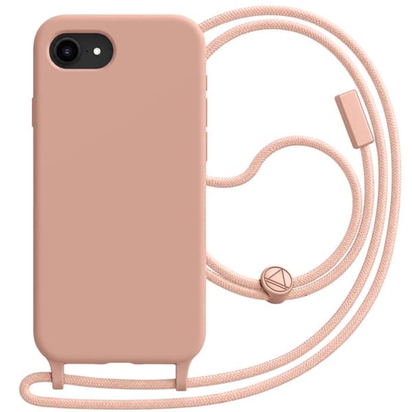 Siliconefodral för iPhone 16e med justerbar flätad nylonrem i roséguld Ros