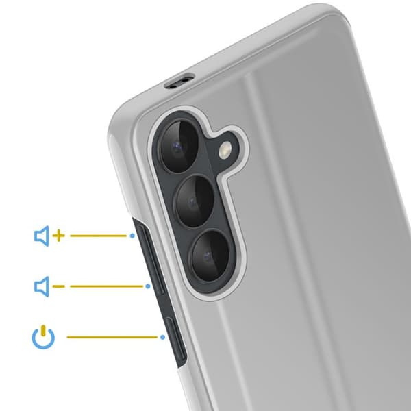 Spejl Etui til Galaxy S26 med Smart View Vindue og Foldsupport Sølv Grå