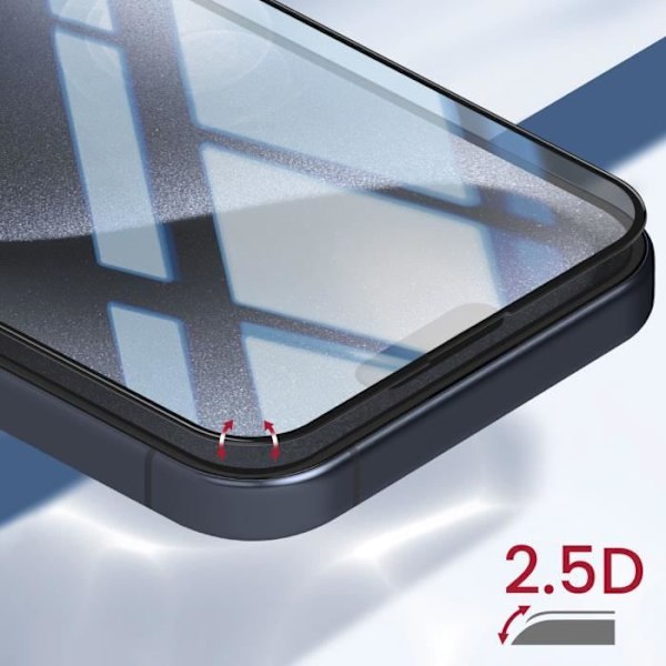 Skärmskydd - FORCE GLASS - iPhone 15 Pro - Okrossbart glas - Flexibelt - 2.5D Edge Svart