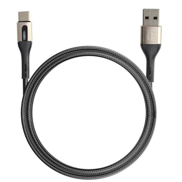 USB-kabel til USB-C - LinQ - 1,2m - 3A - Hurtig opladning - Data synkronisering Svart