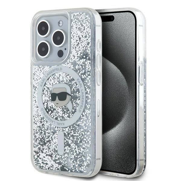 Coque - Karl Lagerfeld - Flytande Glitter Karl Huvud - MagSafe - Transparent - iPhone 15 Pro Max Klar