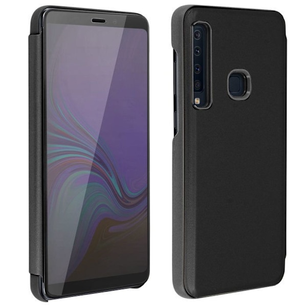Fodral för Galaxy A9 2018 Folio Spegel Effekt Klar Utsikt Stöd Funktion Svart