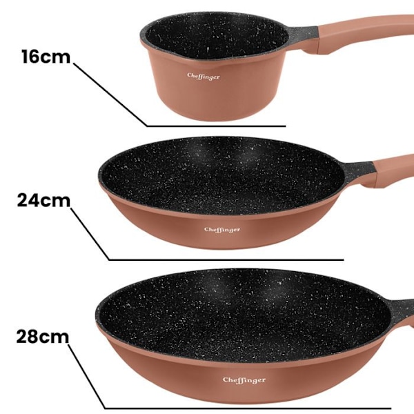 Keittiösetti 10 Osaa 3 Kattilaa/2 Paistinpannua/1 Kekomatti Soft-Touch Kahva Cheffinger Ruskea