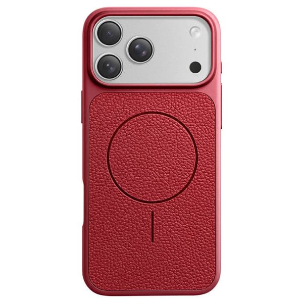 MagSafe-cover til iPhone 17 Pro i to materialer, stødabsorberende, bordeaux lædertekstur Röd