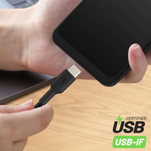 USB till USB-C-kabel 18W flätad nylon 3m Charge and Synchro Belkin svart