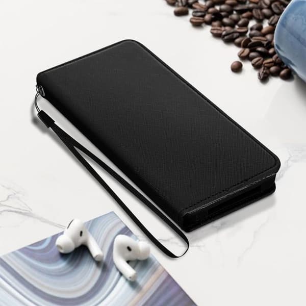 Universal Smartphone Wallet Case M Series Fancy Style Sort Svart