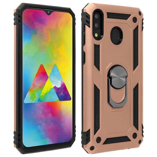 Coque - ILMOITA - Samsung Galaxy M20 - Kaksimateriaalinen - Jäykkä ja joustava - Vaaleanpunakulta videotuki Rose guld