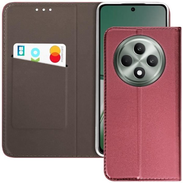 Smartphonefodral - AVIZAR - Oppo Reno 12F - Kortplats - Videostöd - Semi-hårdt skal Röd