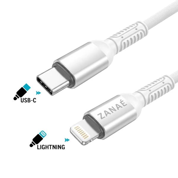 USB-C till Lightning-kabel för iPhone / iPad / AirPods Flätad 1.2 m Antiknut Zanaé Vit Vit