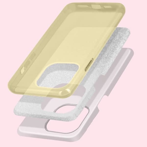 Skyddsfodral - AVIZAR - iPhone 14 Plus - Halvstyvt silikon - Glittrande design - Gul Guld