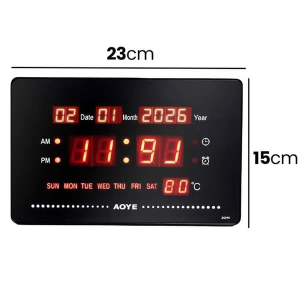 LED-ur - AVIZAR - Digital - Sort - Visning af tid/dato/temperatur - Rektangulær Svart
