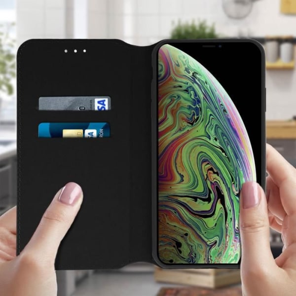 iPhone XS Max cover - MÆRKE - Folio etui - Øko-læder - Sort - Støttefunktion Svart