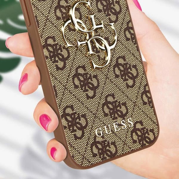 iPhone 13 Pro Max Cover Bi-materiale 4G Mønster med Guess Logo brun