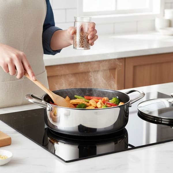 Sautépanna 28 cm - CHEFFINGER - Bee-honeycomb - Rostfritt stål - Glaslock - Non-stick Grå
