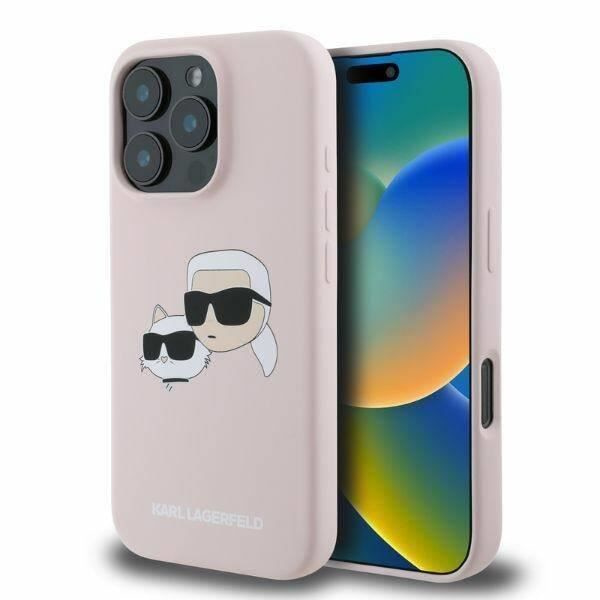 Coque Souple - Karl Lagerfeld - iPhone 16 Pro - Silikoni - Vaaleanpunainen - Suunnittelu Karl ja Choupette Rosa