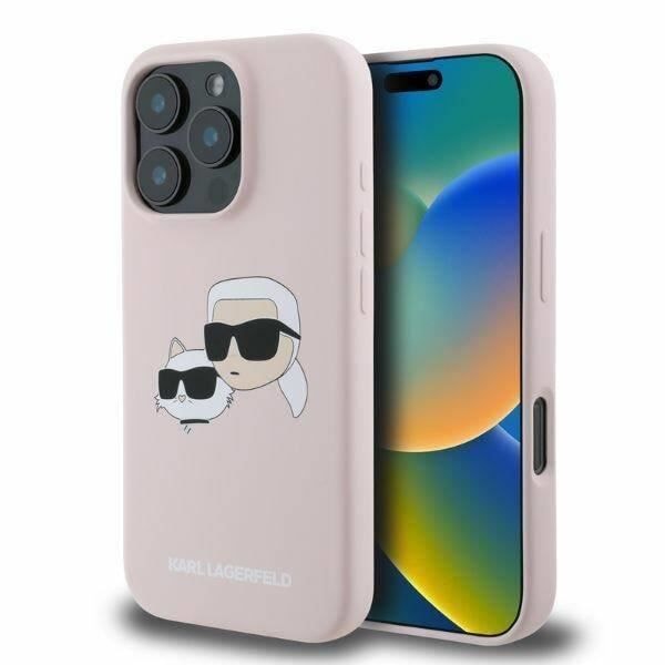 Karl Lagerfeld flydende silikone Karl og Choupette hovedetui til iphone 16 Pro 6.3" Pink - KLHMP16LSKCHPPL Rosa