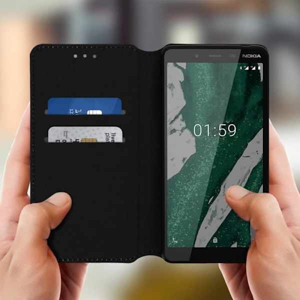 Hus - AVIZAR - Nokia 1 Plus - Folio Plånbok - Ekoleder - Svart Svart