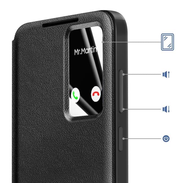 Etui til Galaxy S25 FE med Smart View vindue og kortlomme i sort Svart