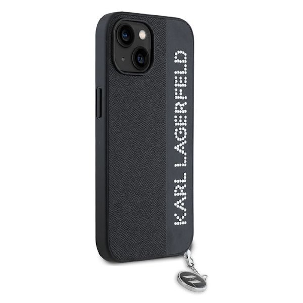 Kotelo iPhone 15:lle / iPhone 14:lle / iPhone 13:lle - Karl Lagerfeld Saffiano Strass&Charm (KLHCP15SPSAKAKDGCK) - Musta