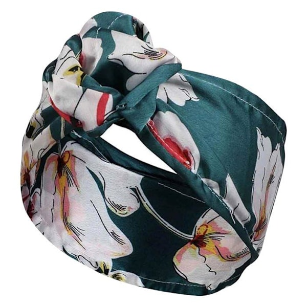 Bandeau stil turban til hår i blomstret grøn bomuld Grön