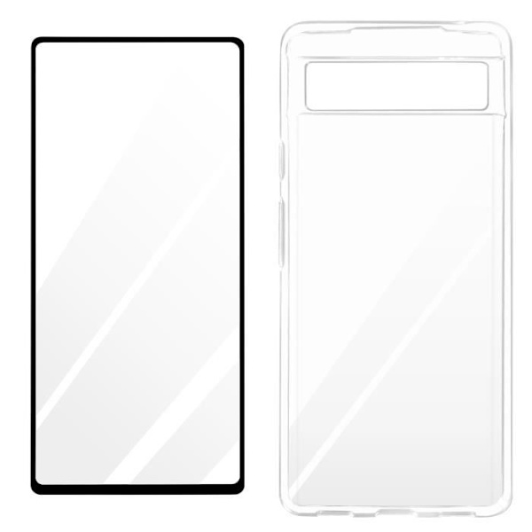 AVIZAR fodral för Google Pixel 6a - Mjuk silikon - 9H härdat glasfilm - Svart kontur Svart