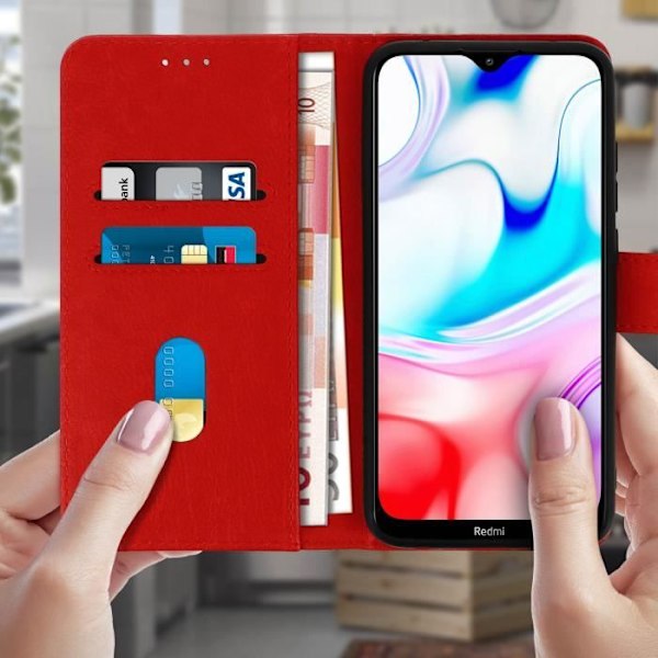 Etui - Xiaomi - Redmi 8 och 8A - Heltäckande fodral - Kortfack - Videostöd - Röd Röd