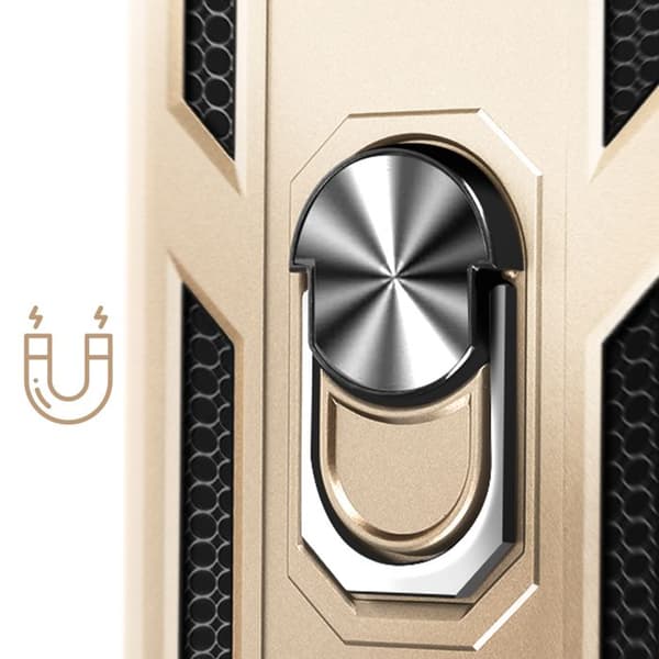 Stødabsorberende cover til iPhone 17 med roterende magnetisk ring i guld Gul