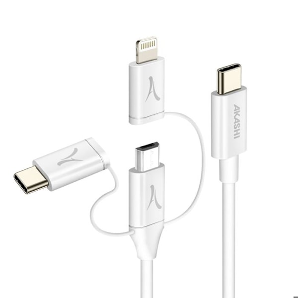 USB-C 3-i-1 til USB-C Micro-USB Lightning Økologisk 1m Akashi Hvid Vit