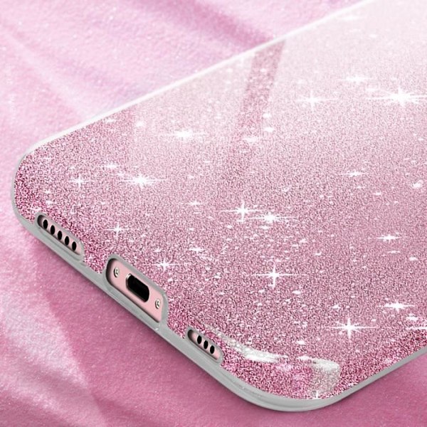 Glitter Case iPhone 16 Plus -puhelimelle jauhevaaleanpunaista silikonia ja polykarbonaattia Rosa