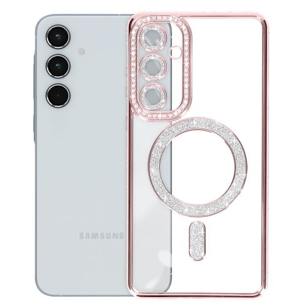 Fodral till Samsung Galaxy A55 - AVIZAR - Champagnerosa Rhinestone Contour - Stel - MagSafe-kompatibel Rosa