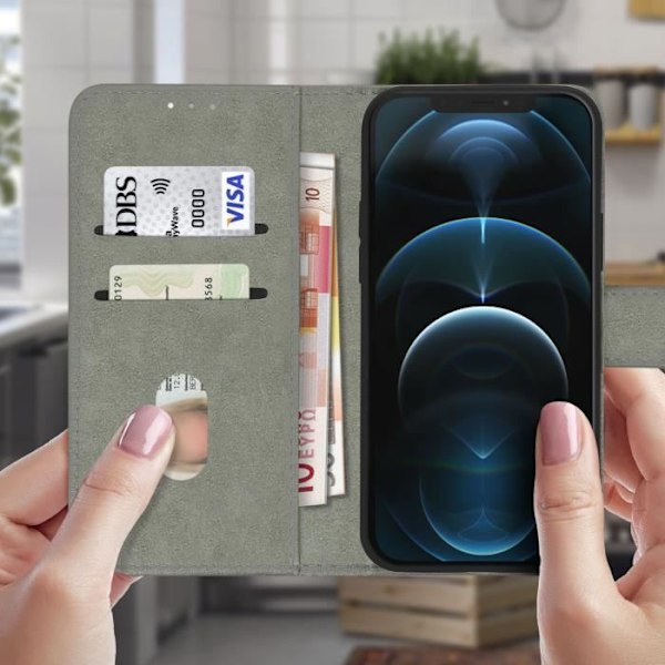Apple iPhone 12 Pro Max skyddsfodral med korthållare Stödfunktion Grå Grå Grå