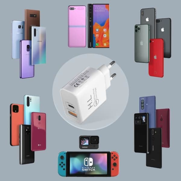 Strømadapter - Power Delivery - 18W - USB-C - Quick Charge 3.0 - Kabel inkluderet 1m Vit
