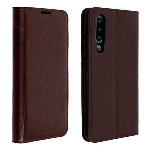 Étui Huawei P30 - Folio Cover - Ægte læder - Video stand - Brun - Voksen kastanj
