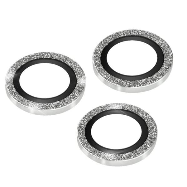 Kamerafilm iPhone 14 Pro och 14 Pro Max Härdat glas Silver glitterkontur Pengar