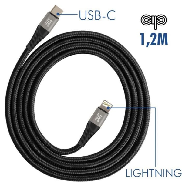 USB C till Lightning-kabel - BLUESTAR - 1,2m - 2,4A strömförsörjning - Snabbladdning 27W - Svart Svart