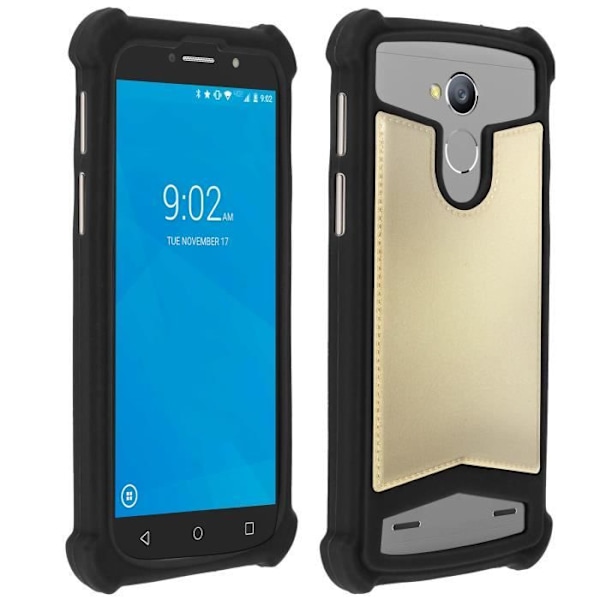 Smartphonefodral - AVIZAR - Universal - Silikongel - Stötsäkert skydd - Lädereffekt Svart guld